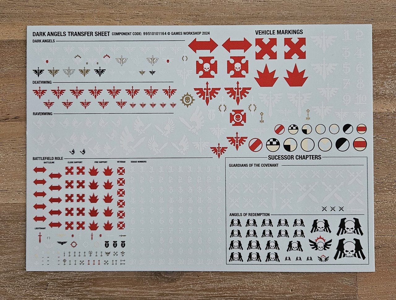 Dark Angels Transfers Sheet