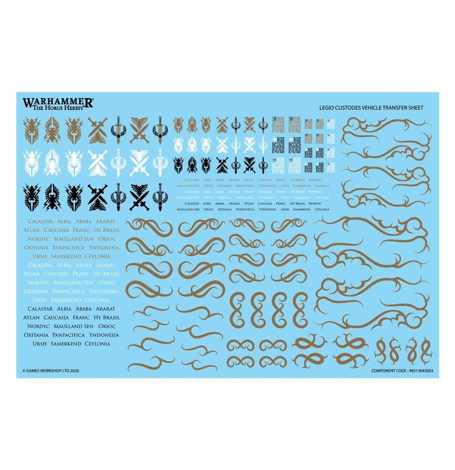 Legio Custodes Vehicle Transfer Sheet - Brand New