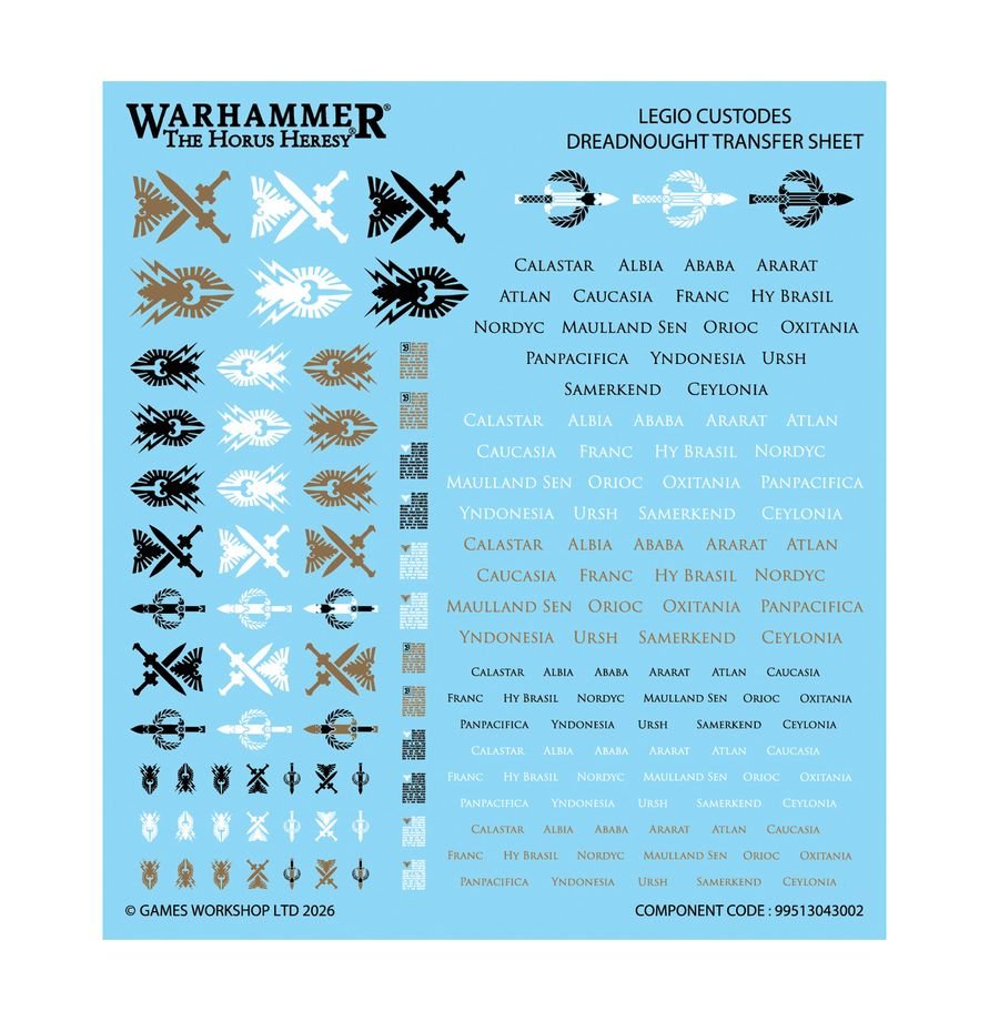 Legio Custodes Dreadnought Transfer Sheet - Brand New